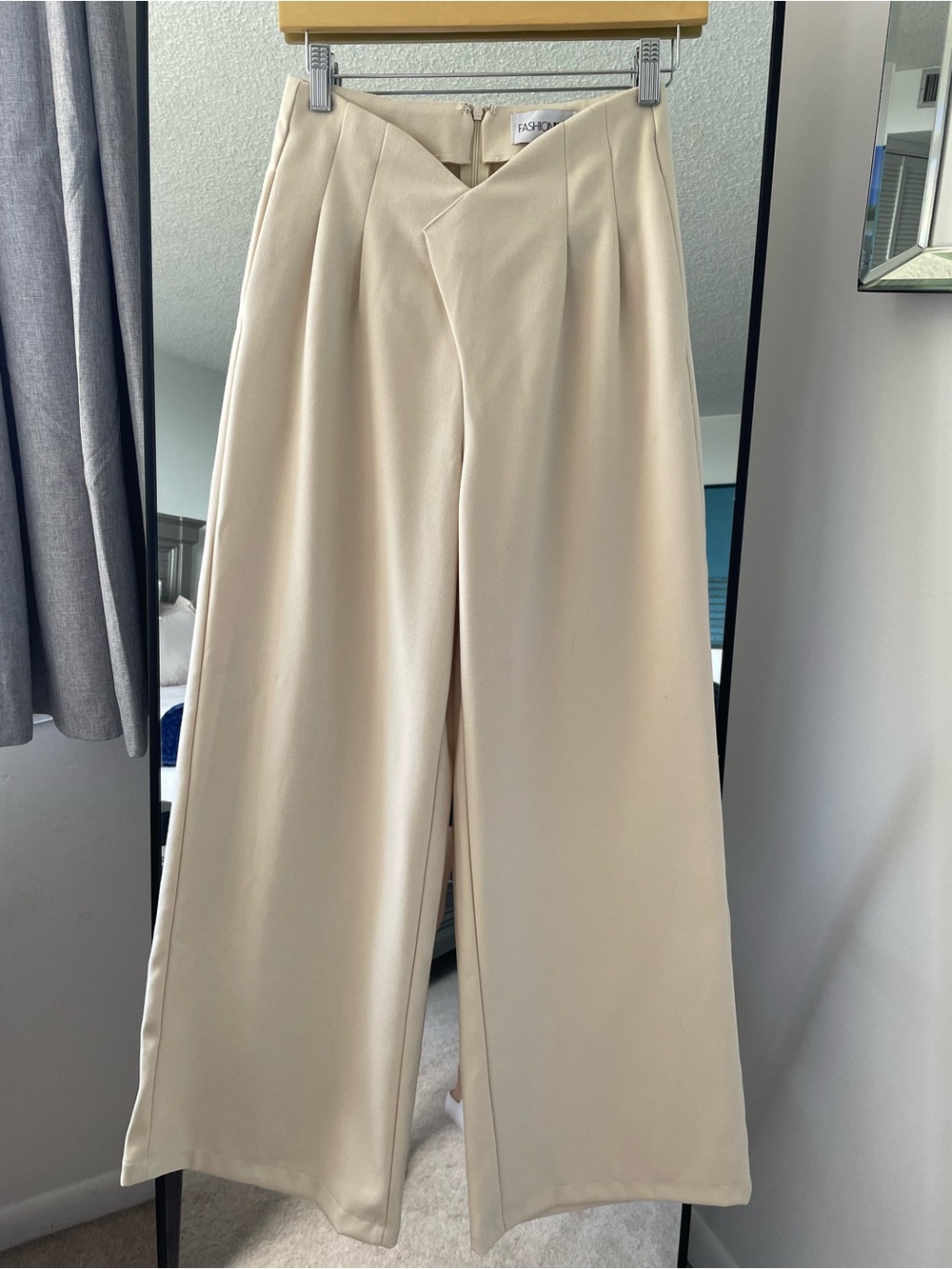 Fashion Nova Cream Pleated Wide-Leg Trousers